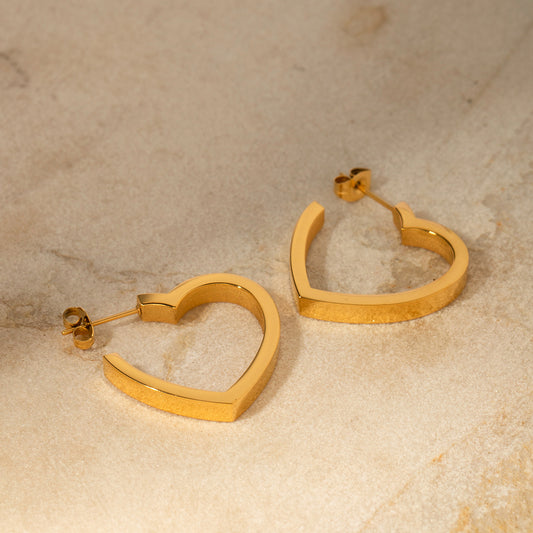 5pcs 18K Gold Earrings Stainless Steel Flat Heart Stud Runways With Titanium Steel Earrings