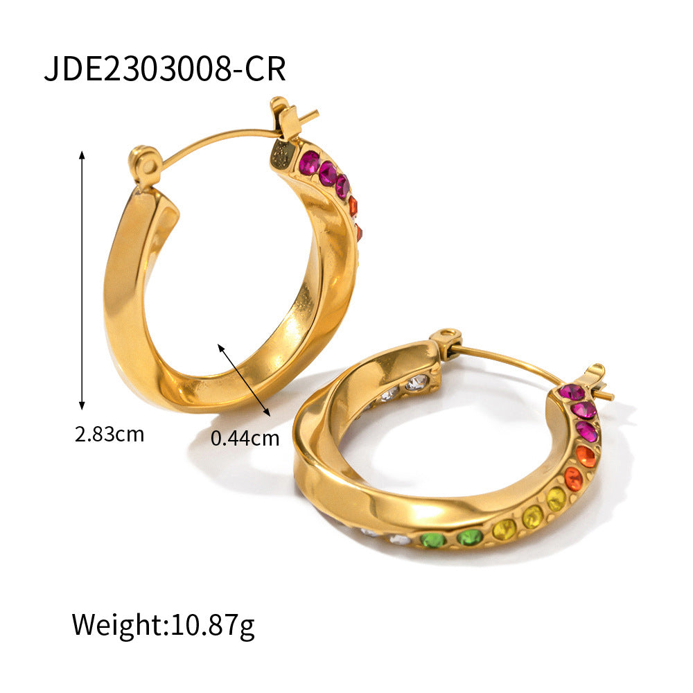 5pcs New Fashion 18K Stainless Steel Gold Set With White Diamond Mobius Twist Ring Titanium Steel Earrings