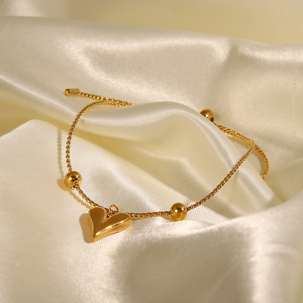 5pcs Vintage Style Niche Titanium Steel 18K Gold Fashion High-Grade Heart Pull Button Bracelet Does Not Fade Bracelet
