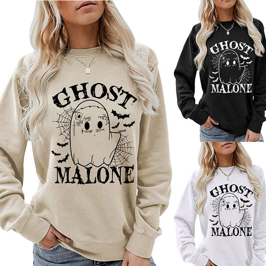 Ghost Malone Letter Round Neck Fashion Bat Round Neck Halloween Long Sleeve Hoodie