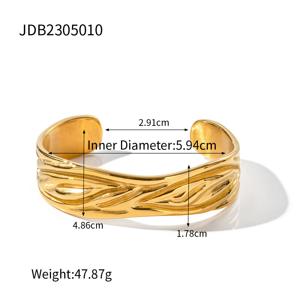 5pcs Design 18K Gold Plated Stainless Steel Pleated Texture Bracelet Jewelry