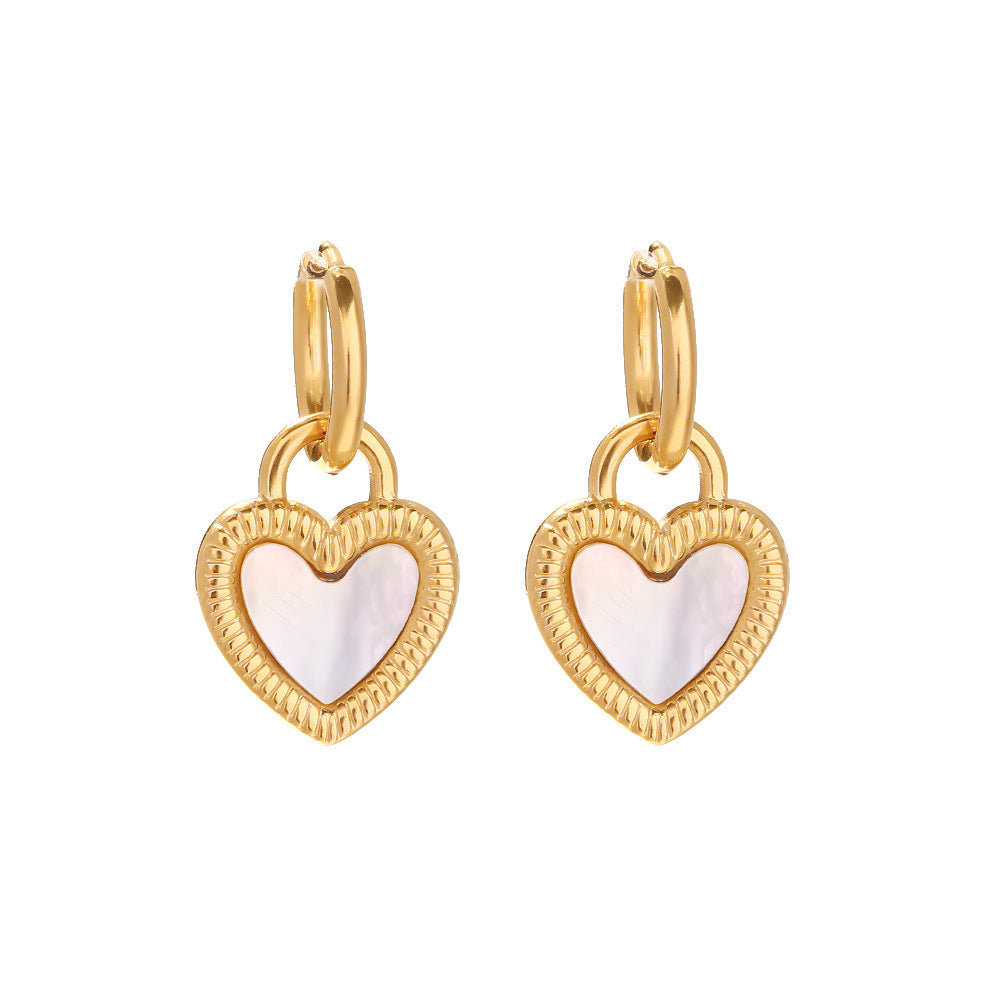 5pcs 18K Gold Plated Stainless Steel White Heart Design Pendant Earrings Style Women's Fashion Earrings Jewelry