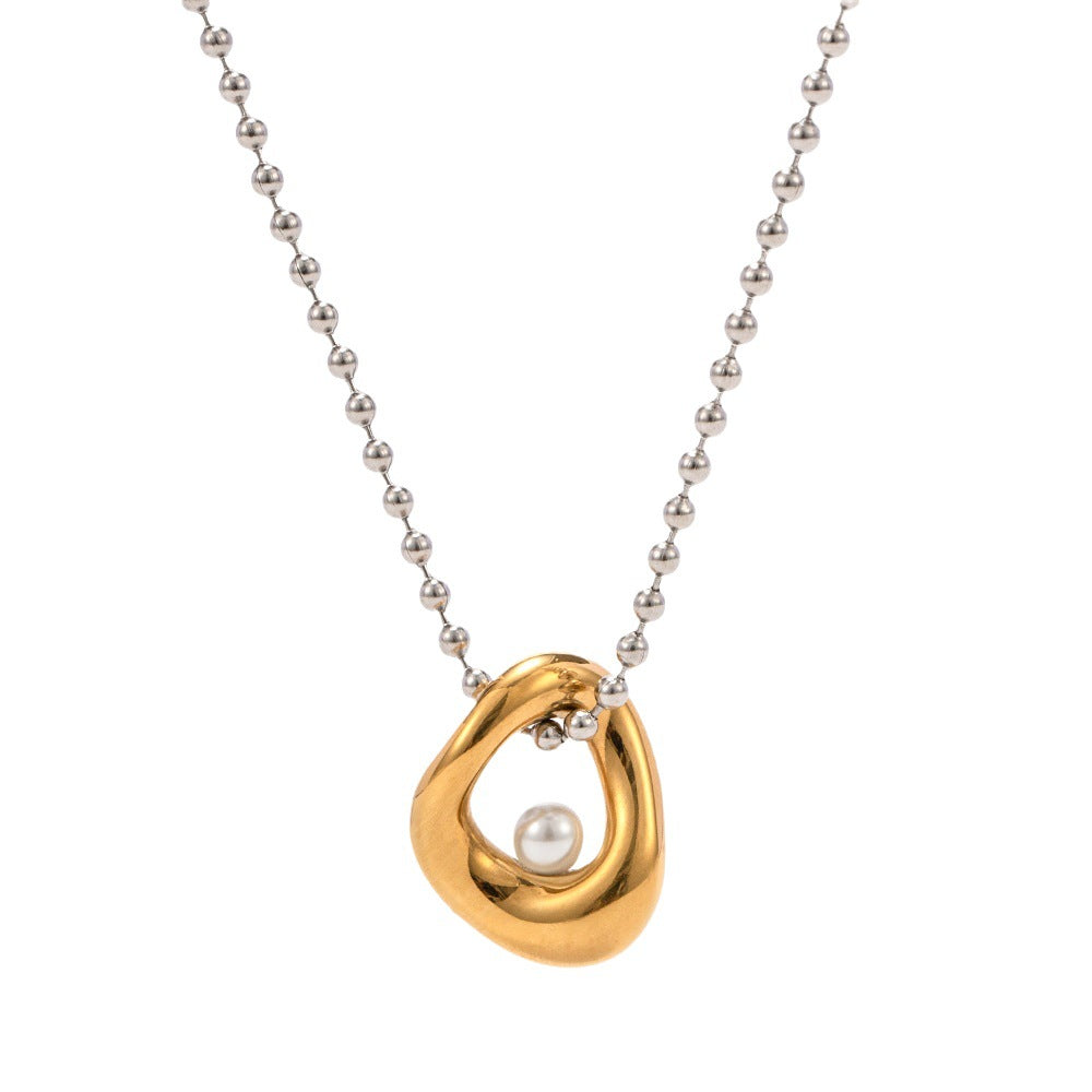 5pcs Fashion Popular 18K Gold Stainless Steel Gold And Silver Matching With Pearl Beads Personality Pendant Necklace