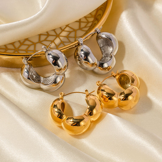 5pcs Stylish 18K Gold Stainless Steel Three Hemispheres Earrings Simple Titanium Steel Earrings Earrings For Women