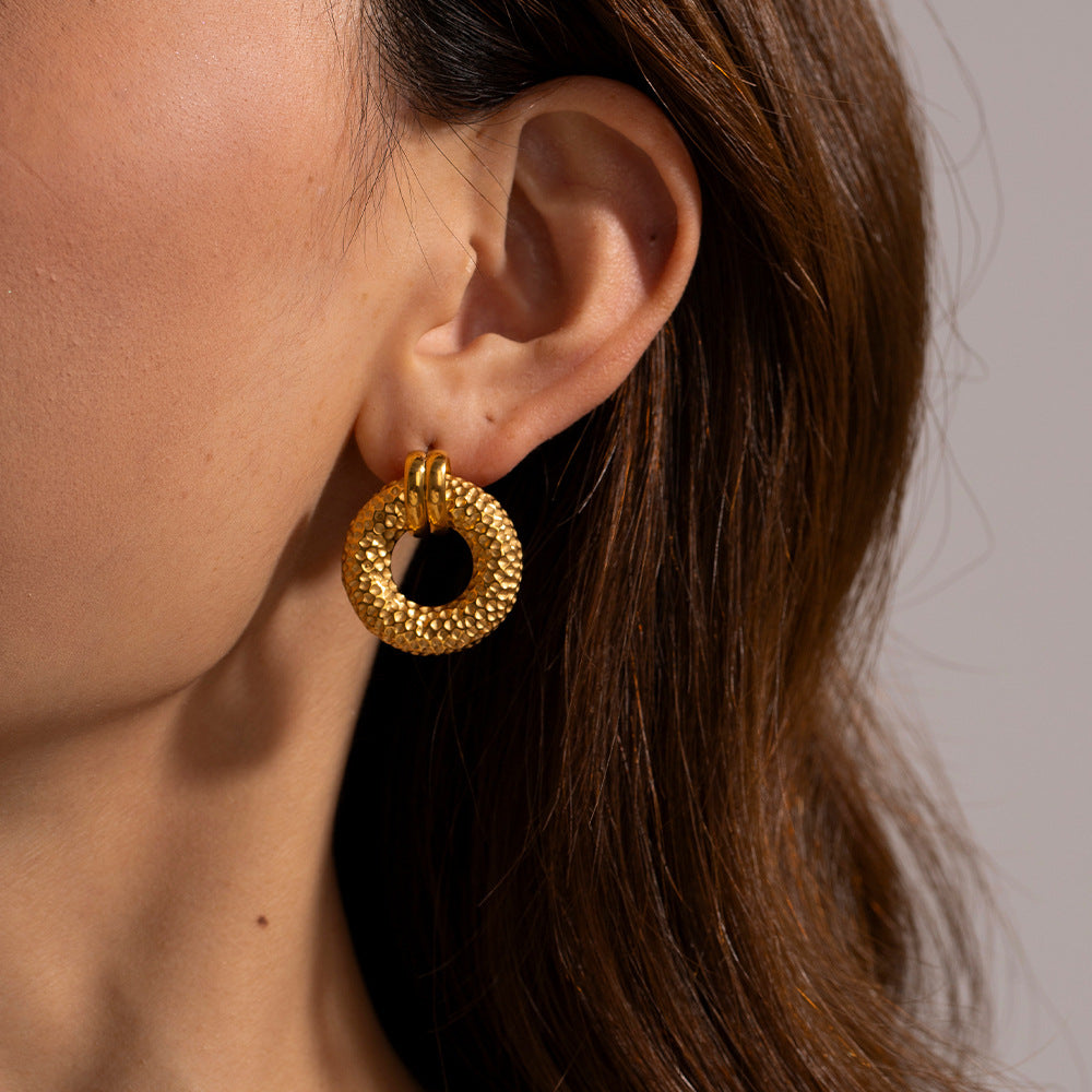 5pcs Accessories 118K Gold Stainless Steel O-Shaped Hammer Earrings Designed To Feel Stylish Earrings