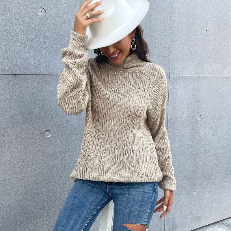Autumn & Winter Casual Women's Loose Solid Color Long Sleeve Turtleneck Sweater