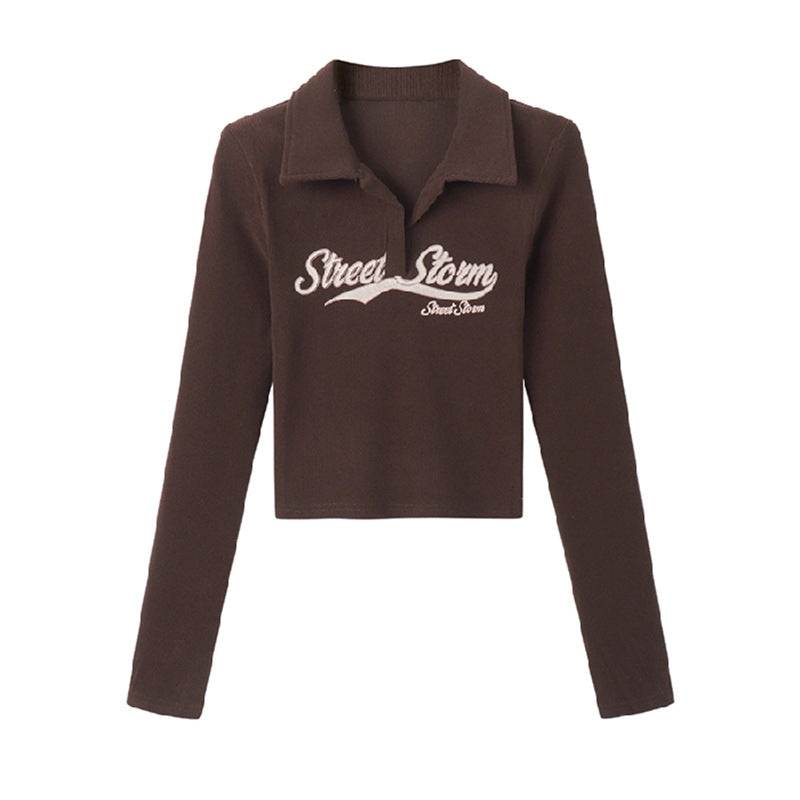 Retro Skinny Spice Girl T-Shirt Female Autumn Long Sleeve With Short Slim-Fit Base Shirt Early Autumn Chic Top