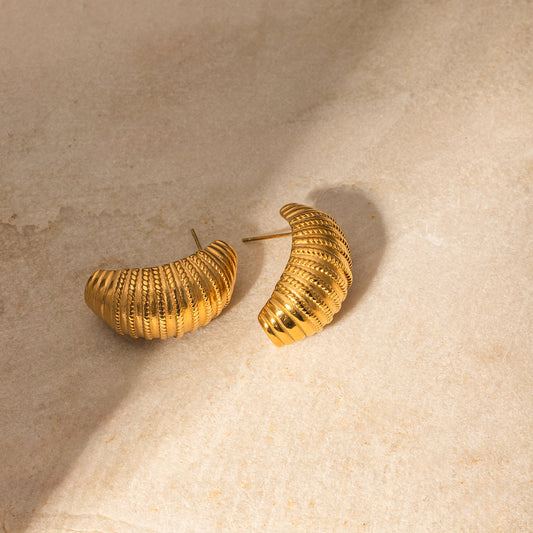 5pcs 18K Gold Stainless Steel Stripe Texture Titanium Steel Earrings High-Grade Non-Fading Jewelry