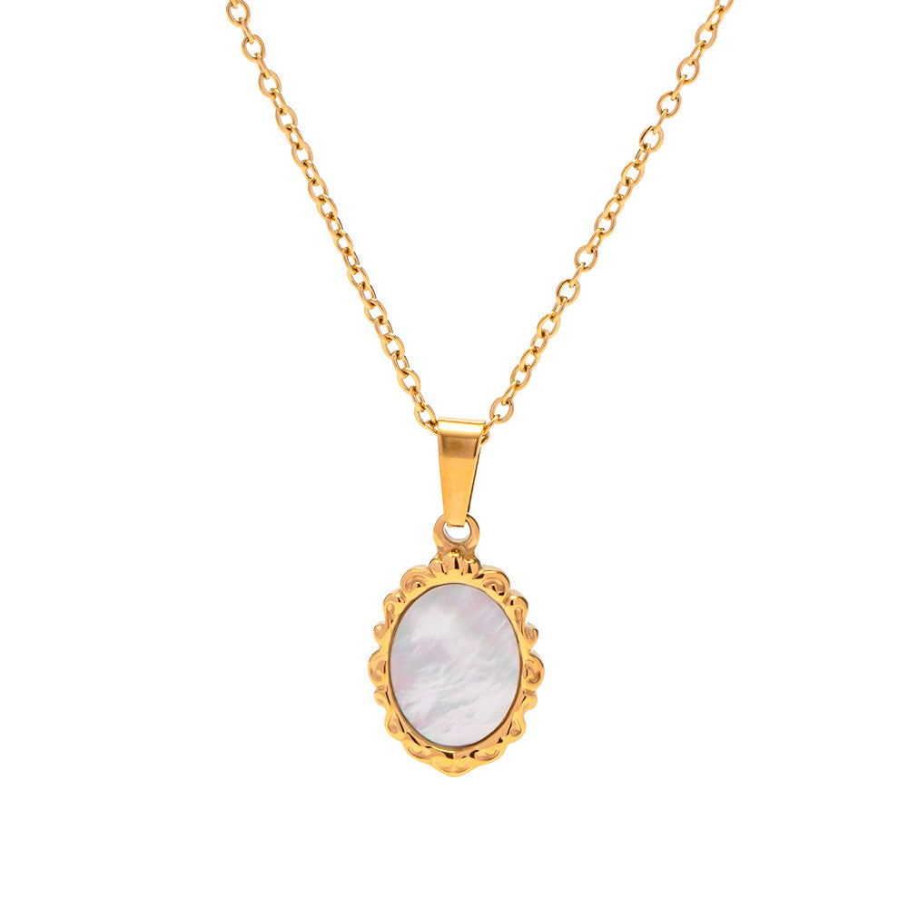 5pcs Style Fashion White Fritillary Inlaid 18K Stainless Steel Pendant Necklace Fashion Non-Fading Necklace Accessories