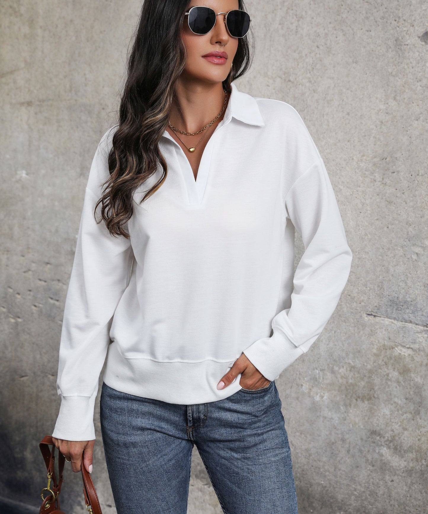 New Long Sleeve Women's Casual Hoodie Lapel Women's Top V-Neck Autumn Women's T-Shirt