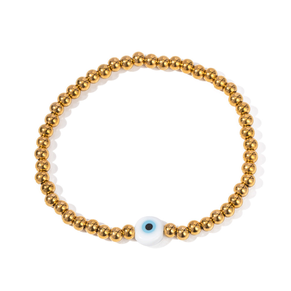5pcs 18K Gold Stainless Steel /4Mm Devil's Eye Stretch Bracelet Accessory