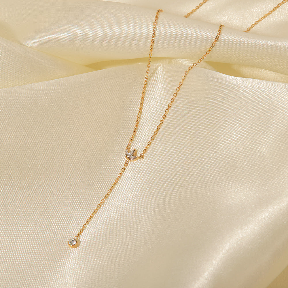 5pcs Fine Women's Fashion All-Match Titanium Steel Necklace 18K Gold Single Crown White Zircon Pendant Necklace
