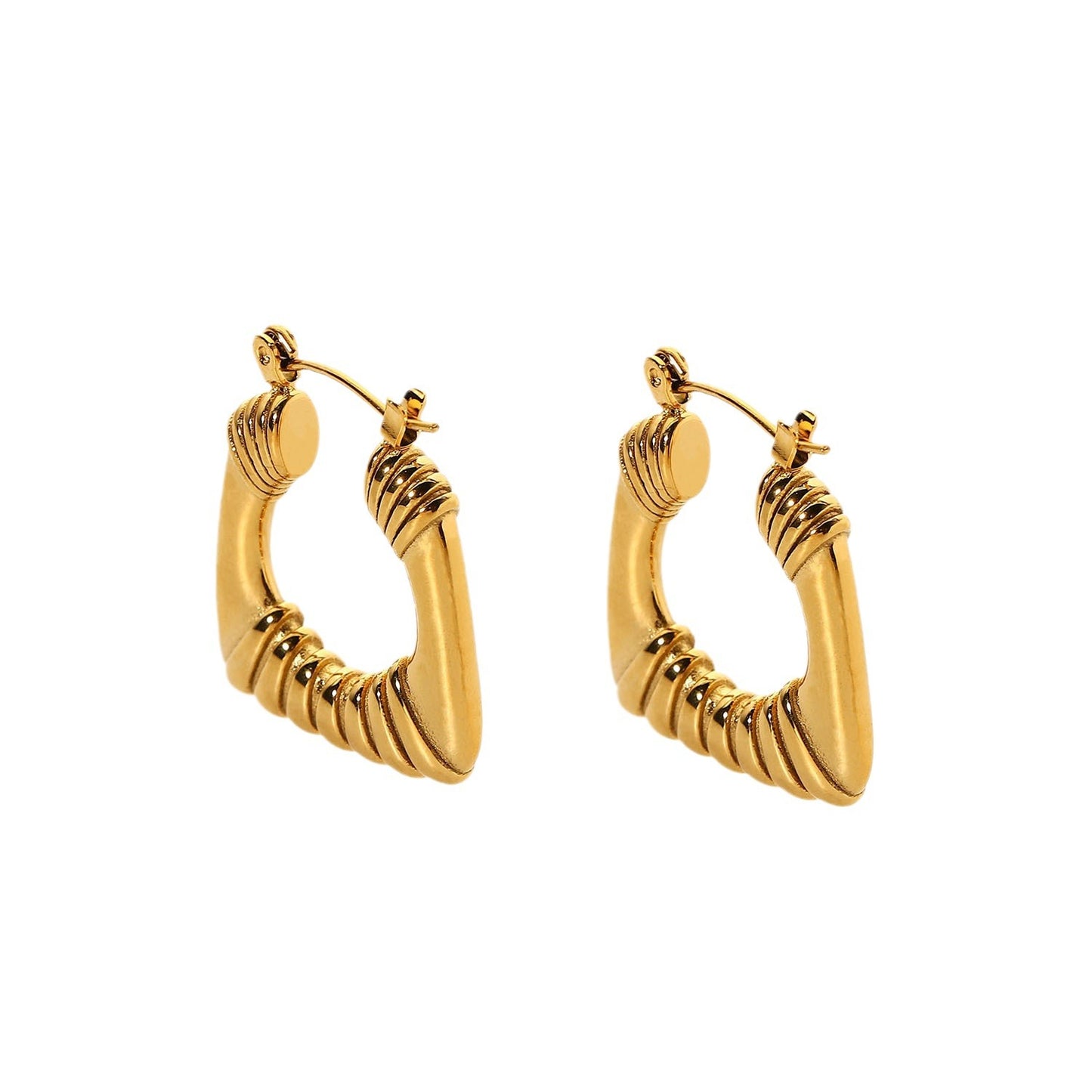 5pcs New Trapezoid 18K Gold-Plated Ring Earrings Stainless Steel Jewelry Fashion Personality Hug Earrings For Ladies