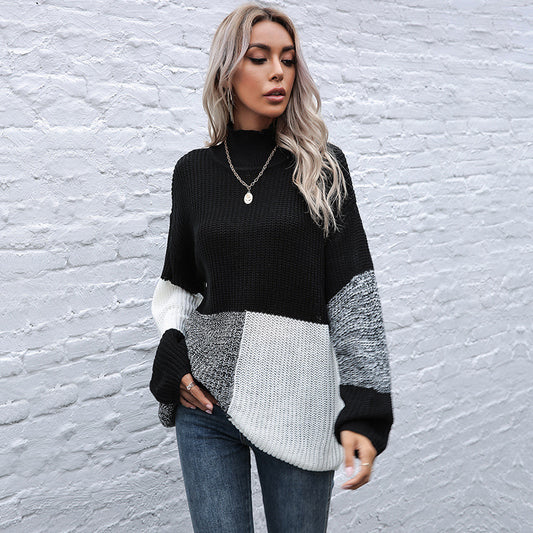 Autumn Long-Sleeved Bottom Color Matching Loose Turtleneck Sweater Sweater Woman