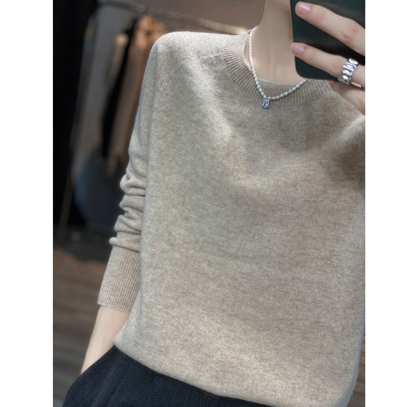 100% Wool Sweater Loose Crewneck Women's Pullover Fall New Cashmere Sweater Base Sweater