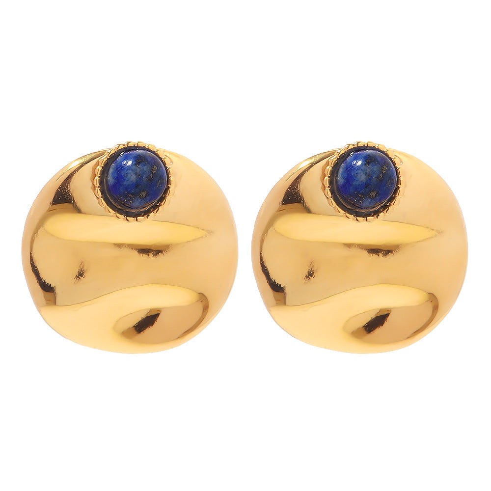 5pcs New 18K Gold Plated Round Set Lapis Stud Earrings High Fashion Accessorize Earrings
