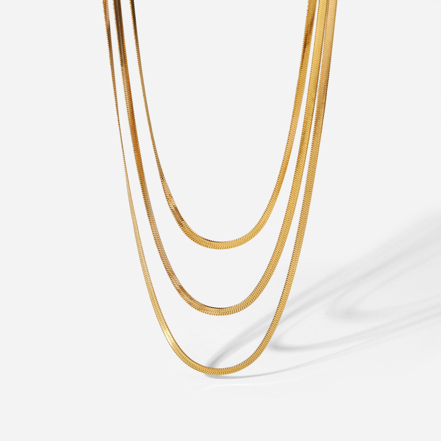 5pcs New Geometric 18K Gold Plated 3Mm Snake Chain Layer Necklace Stainless Steel Triple Layer Snake Chain Necklace For Women Accessories