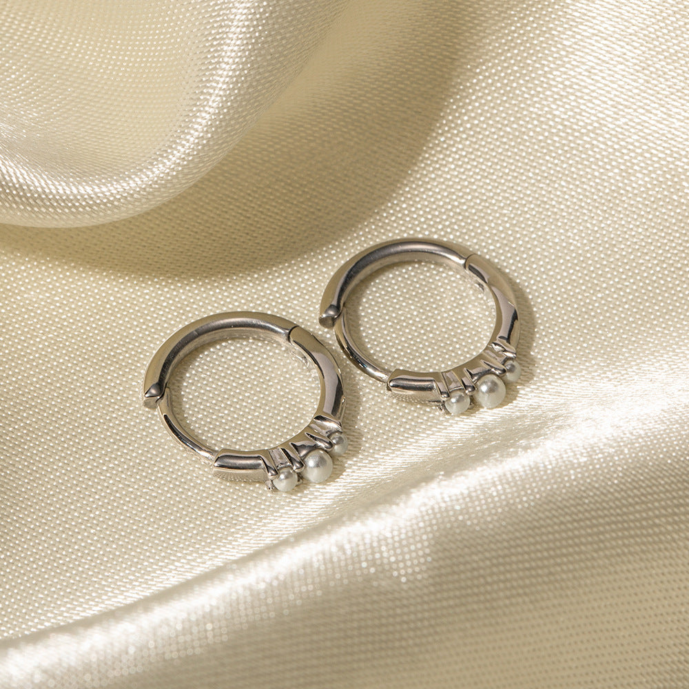5pcs Fashion New Set With Three Pearl Round Earrings Gold Earrings For Women