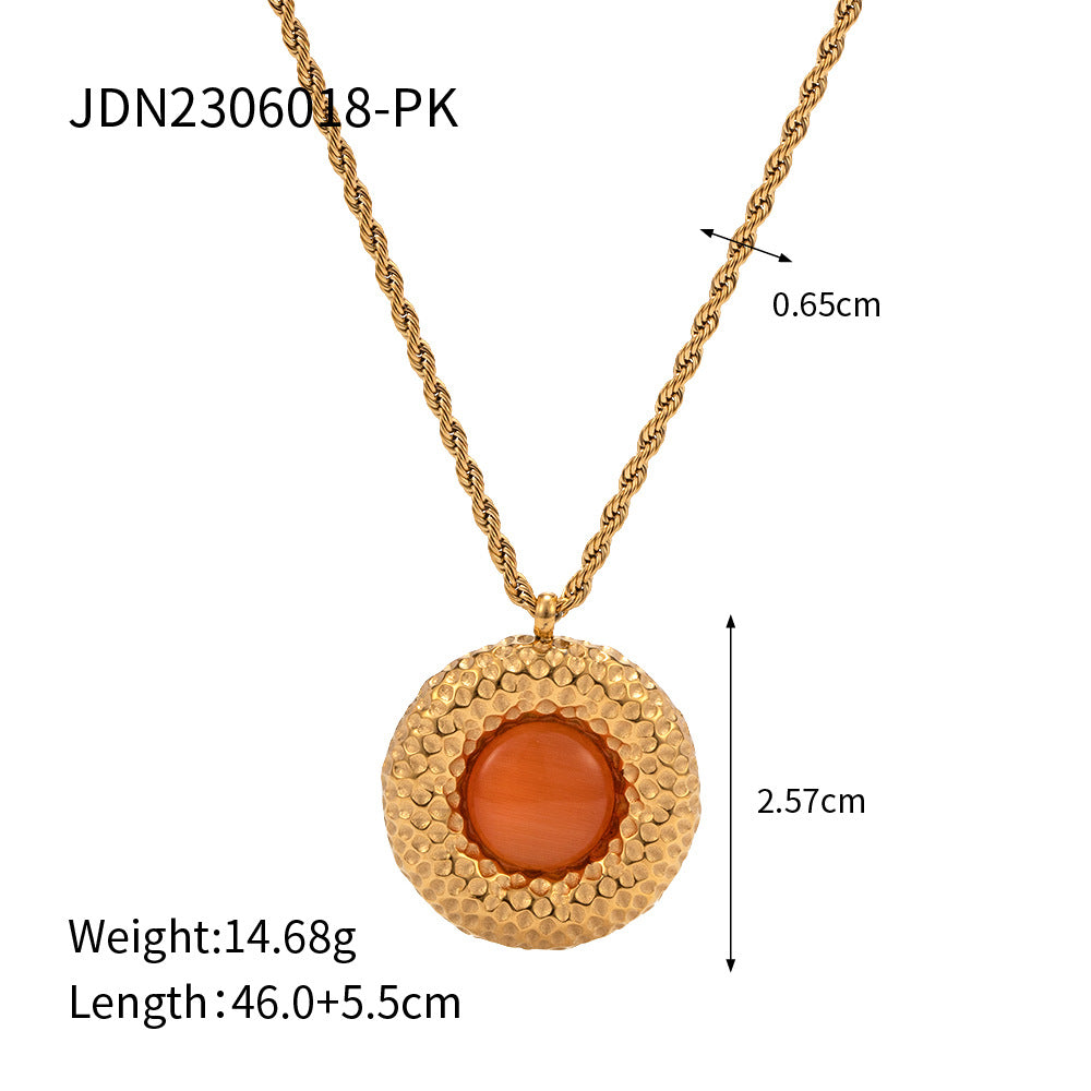 5pcs 18K Gold Stainless Steel Hammer Set Cat's Eye Round Necklace Does Not Fade Titanium Steel Jewelry