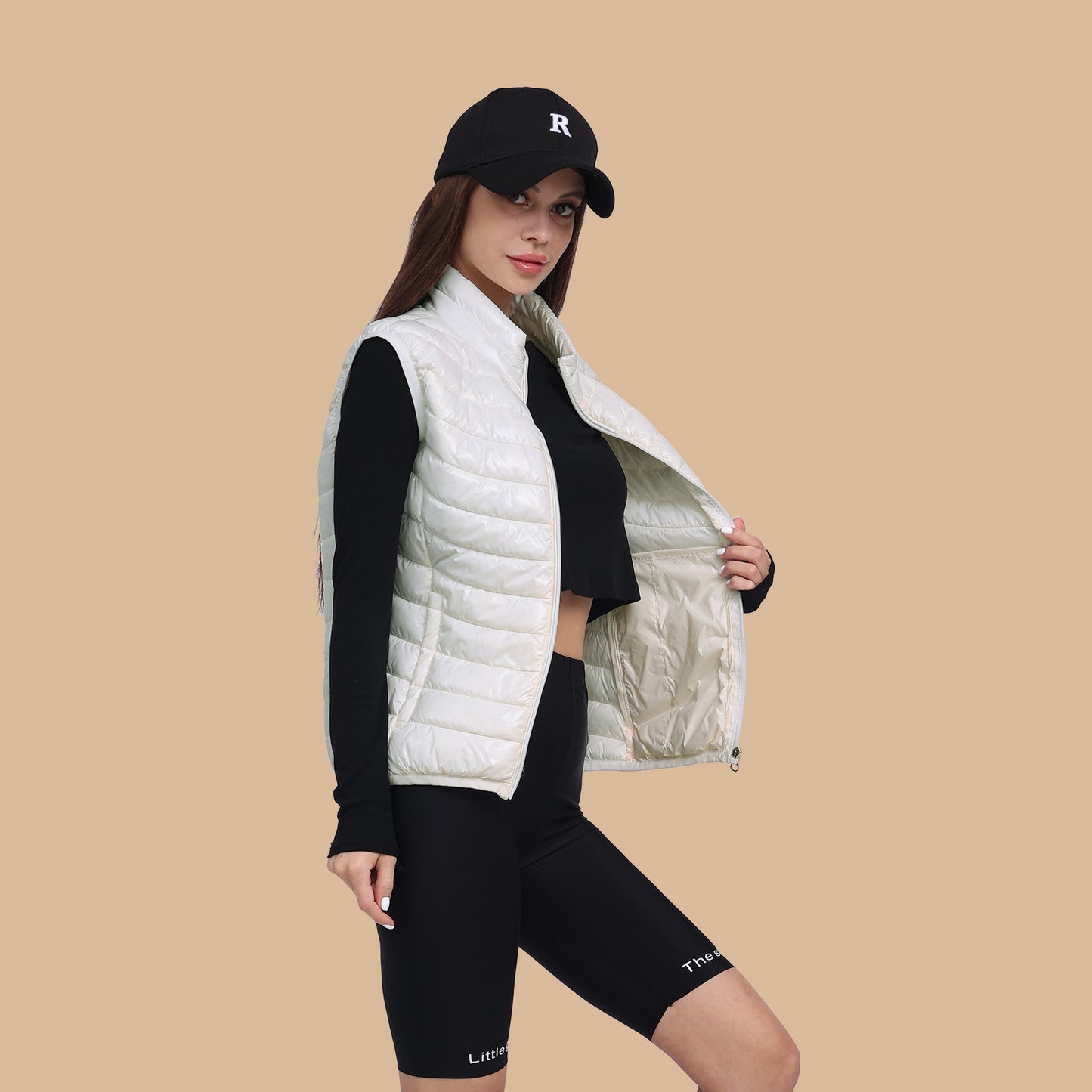 Women's Winter Ultra Light Warm And Anti-Packable Down Vest Jacket Sleeveless Stand-Up Collar Jacket With Pockets