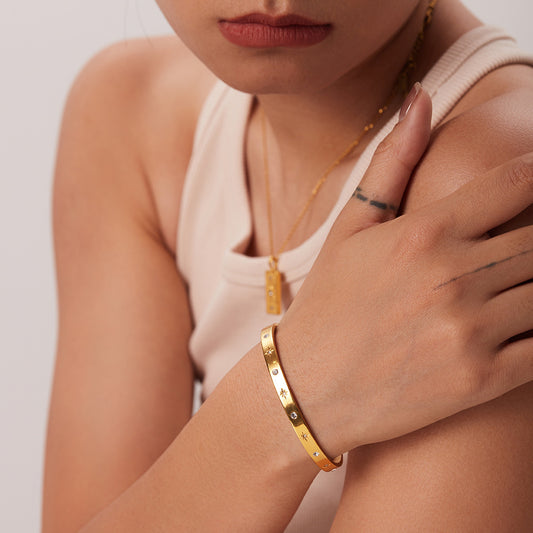 5pcs New Fashion Vintage Style 18K Gold-Plated Stainless Steel Hand Decoration Inlaid With Octet Star Zircon Round Zirconium Interlaced Bracelet