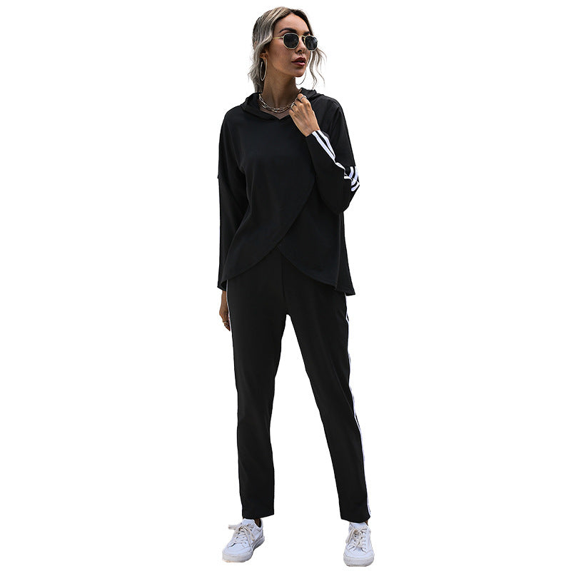 Fashion Women's Two-Piece Black Irregular Leisure Suit Women