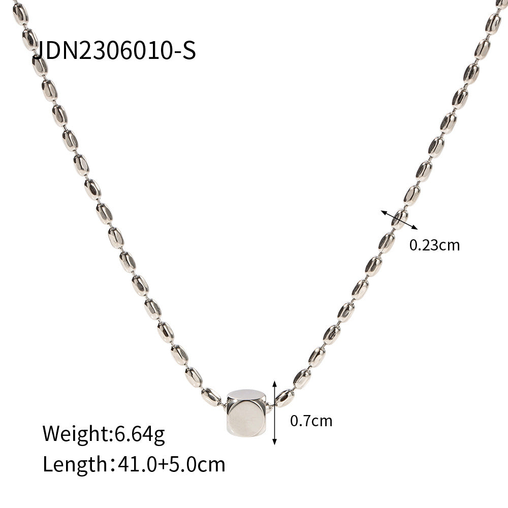 5pcs Very Simple Bead Chain Square Titanium Steel Necklace 18K Gold Stainless Steel Design Sense Square Pendant Necklace