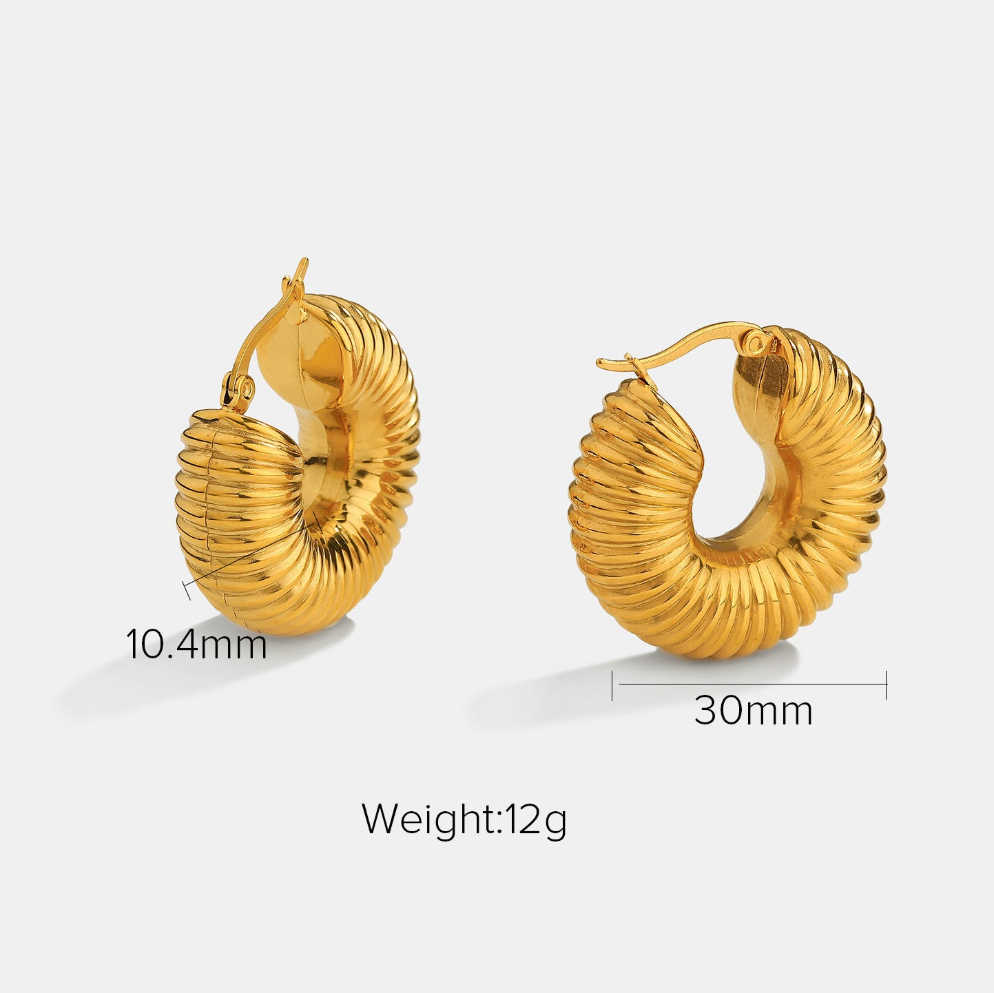 5pcs New Chunky Twist Croissant Stud Earrings 18 Gold-Plated Stainless Steel Ring Earrings For Women