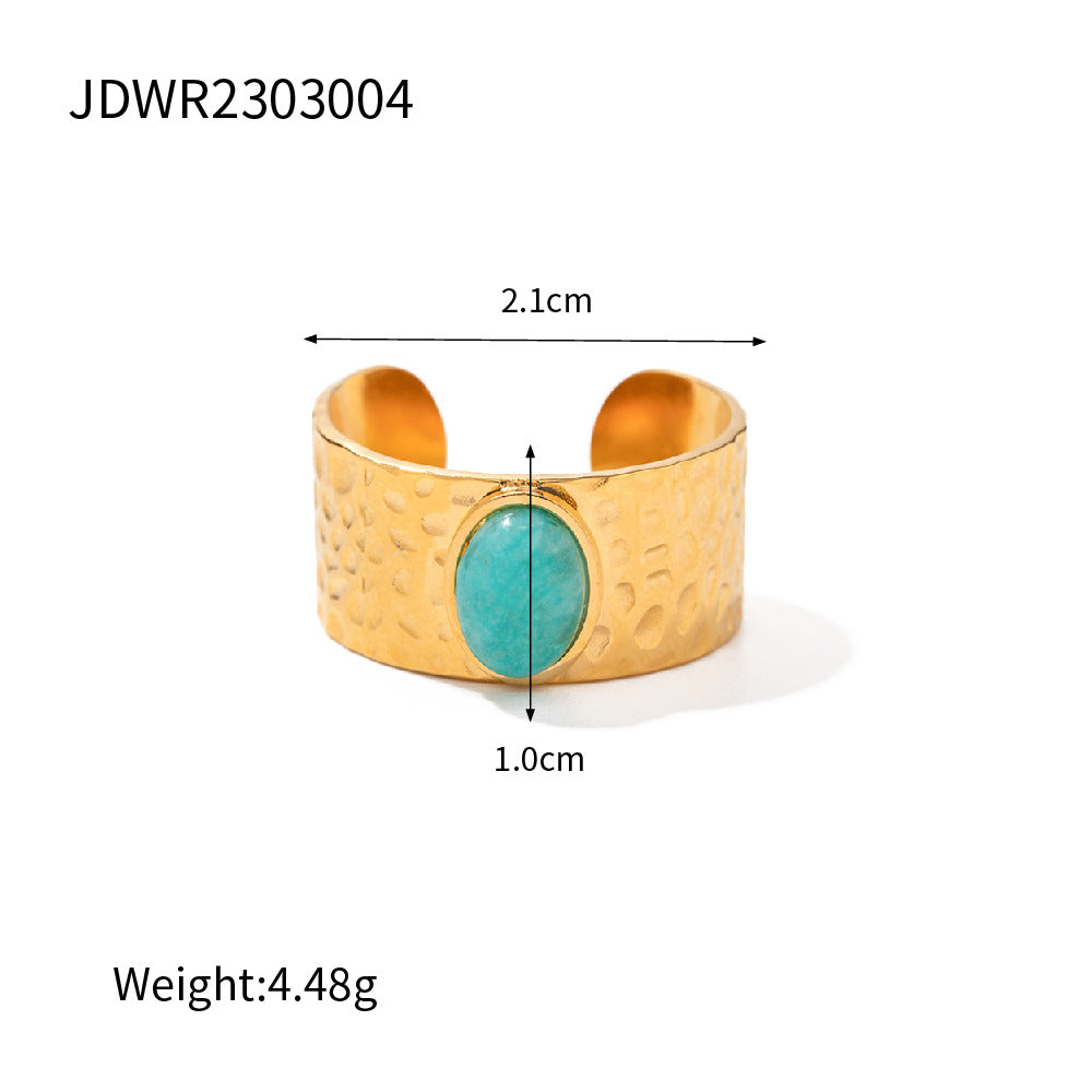 5pcs 18K Gold Plated Stainless Steel Design Natural Malachite Ring Women Do Not Fade Jewelry
