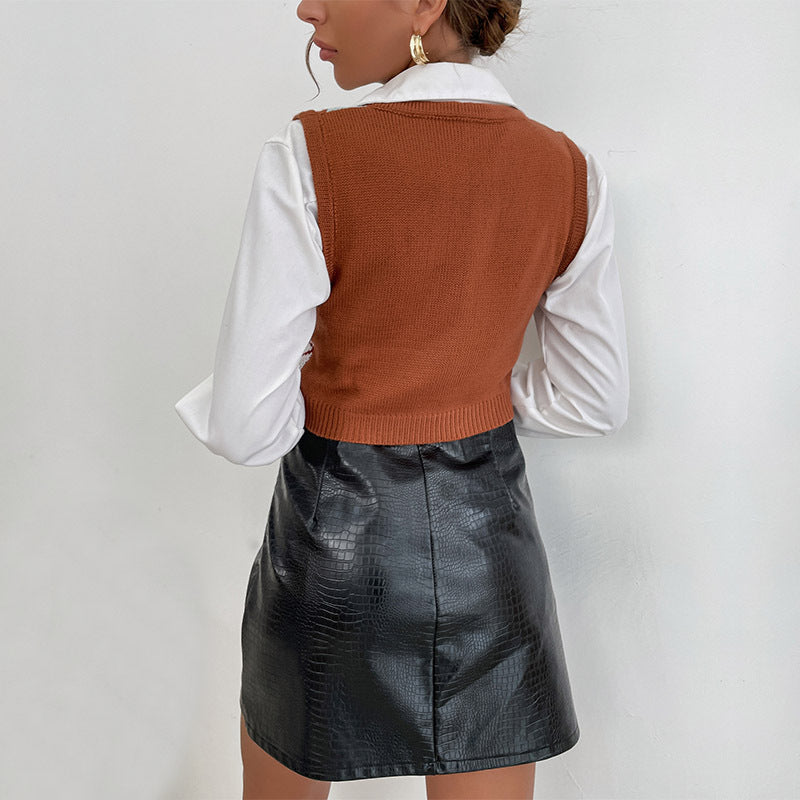 Early Autumn Fashion Women's Short Sleeveless Diamond Check Vest Sweater