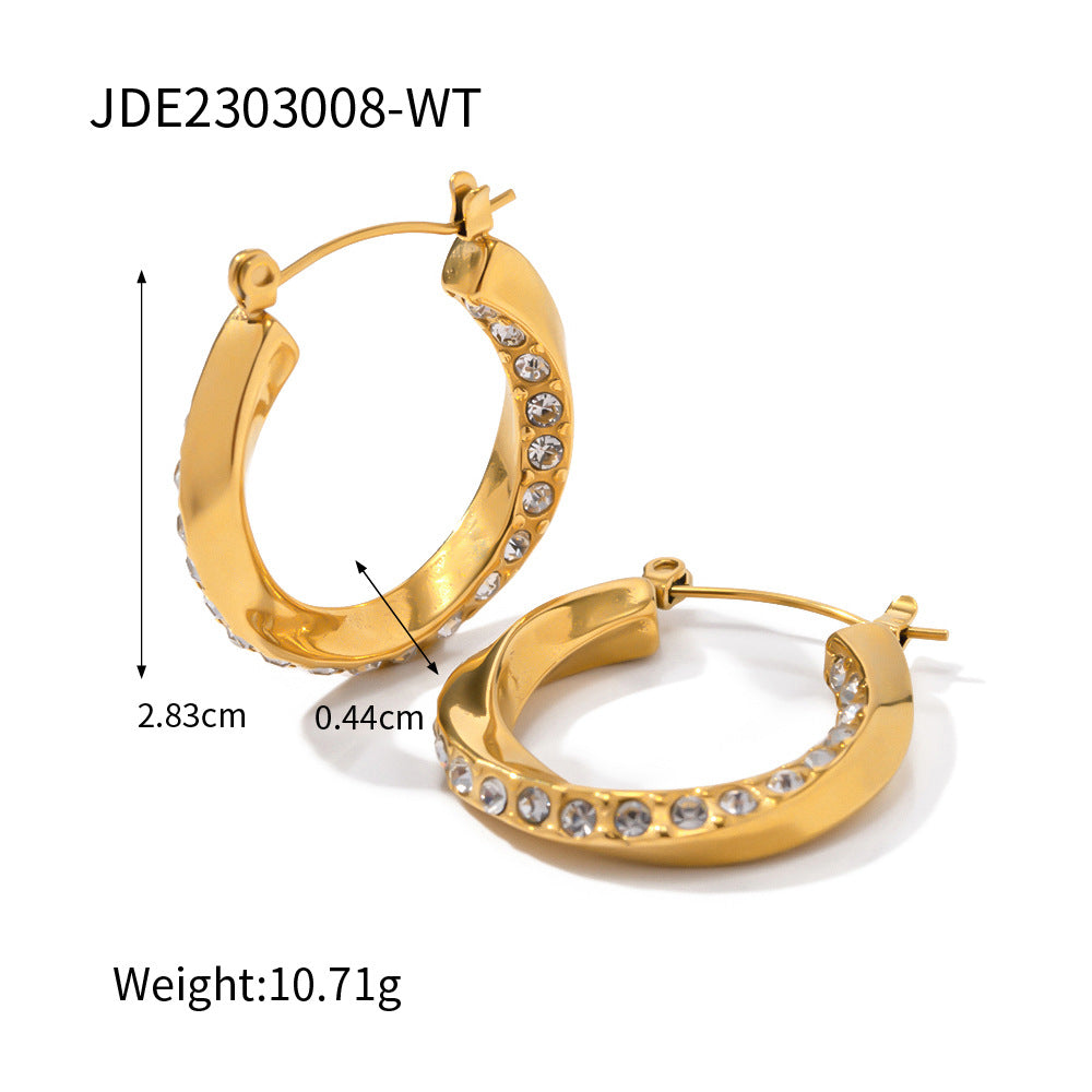 5pcs New Fashion 18K Stainless Steel Gold Set With White Diamond Mobius Twist Ring Titanium Steel Earrings