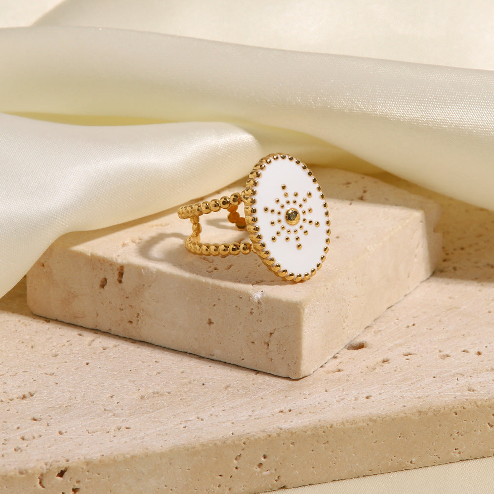 5pcs Western Retro Elegant Exquisite Natural Pearl Shell Gold Plated Ring White Drop Star Awn Double Open Ring Female
