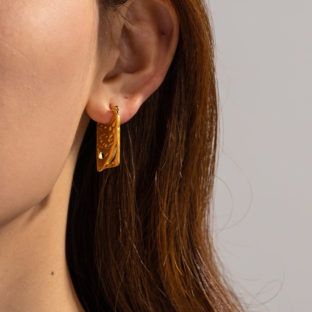 5pcs Stylish Vintage Square Hollow Design Earrings Style 18K Gold Stainless Steel Earrings Studs Female