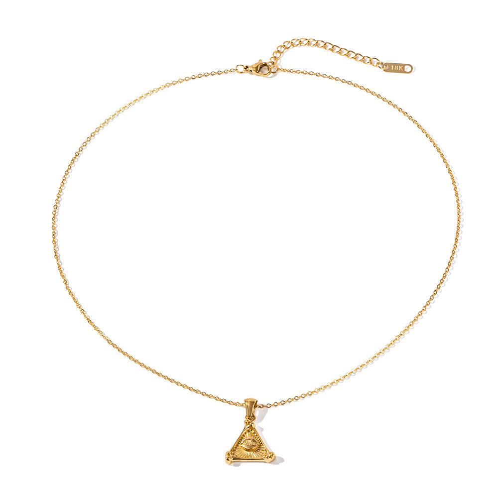 5pcs New Titanium Steel Necklace 18K Gold Stainless Steel Triangle Devil's Eye Pendant Necklace Women's Jewelry