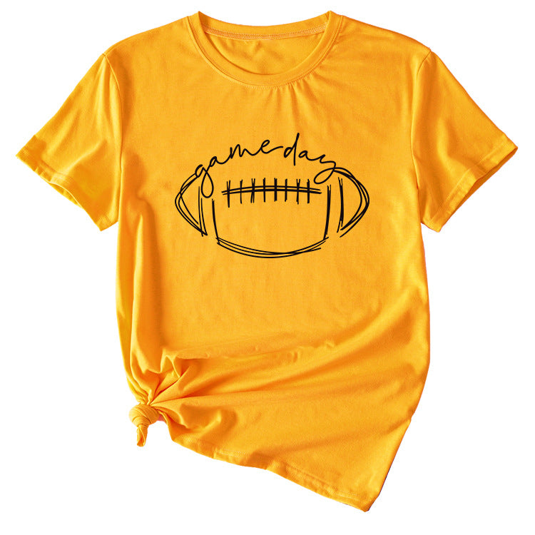 Wishgame Day Women's Casual Short Sleeve Top With Fun Rugby Pattern