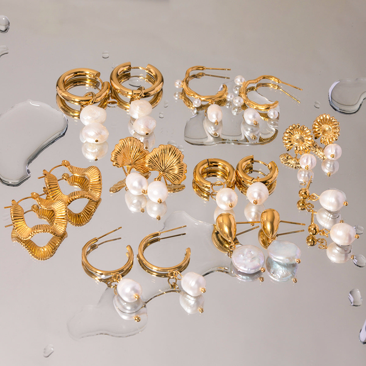 5pcs Stainless Steel Light Pearl Earrings Fashion New Women's Large Pearl C Pendant Earrings Jewelry
