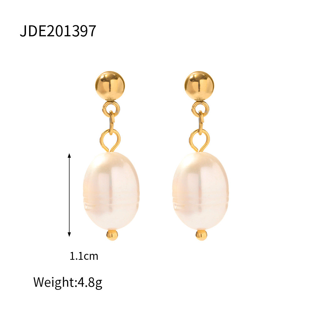 5pcs Stainless Steel Light Pearl Earrings Fashion New Women's Large Pearl C Pendant Earrings Jewelry