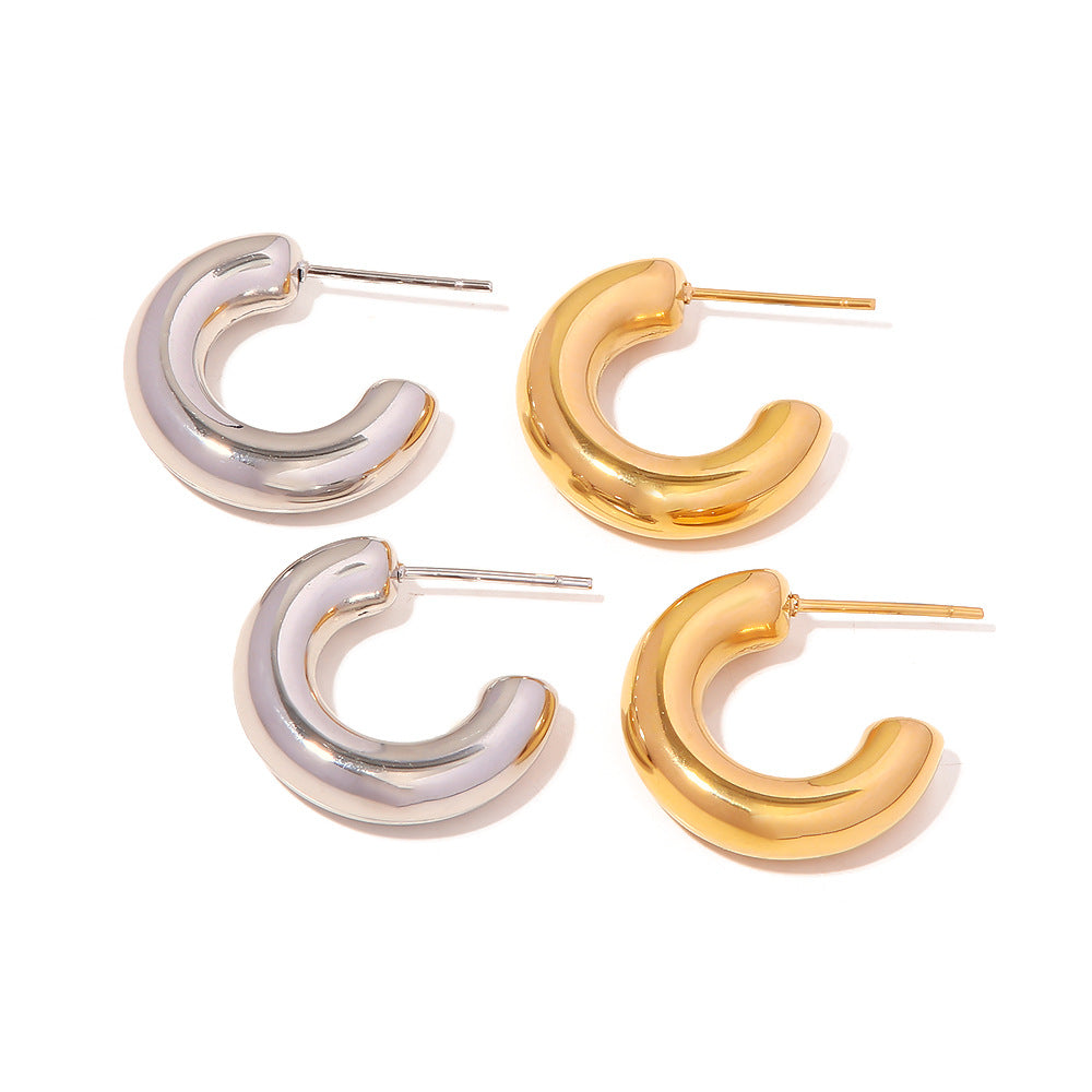 5pcs Fashion Temperament C-Shaped Hollow Stud Simple Titanium Steel Earrings For Women