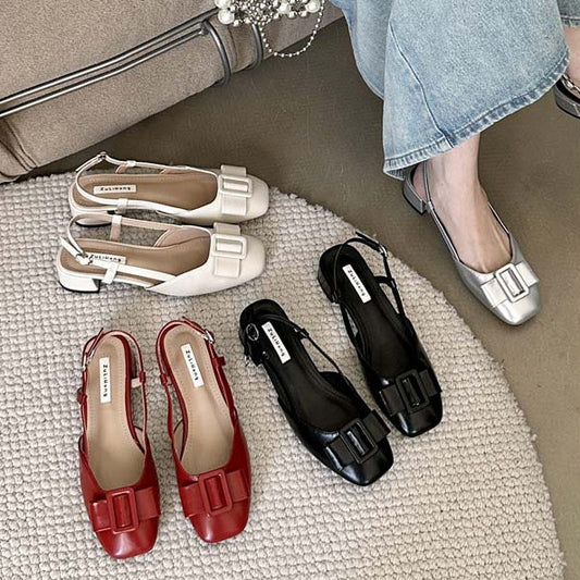 New Thick Heel After Empty Sandals Female Fairy Wind Fashion Bow Square Head Women's Single Shoes