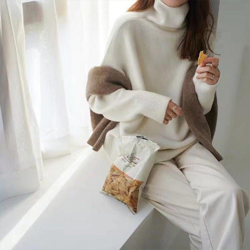 Turtleneck Sweater Women Loose Outside To Wear Autumn And Winter Lazy Wind New  Knitted Bottom Coat Winter Thickening