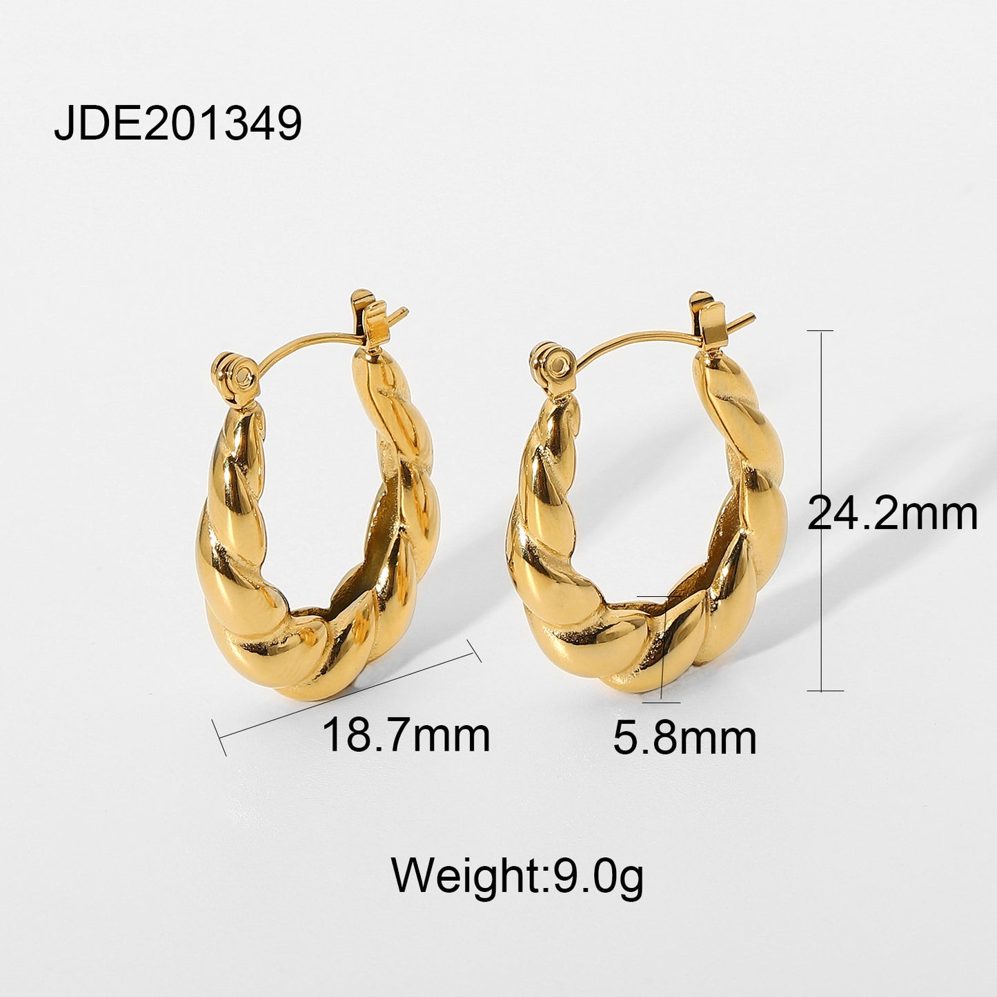 5pcs New Chunky Twist Croissant Stud Earrings 18 Gold-Plated Stainless Steel Ring Earrings For Women