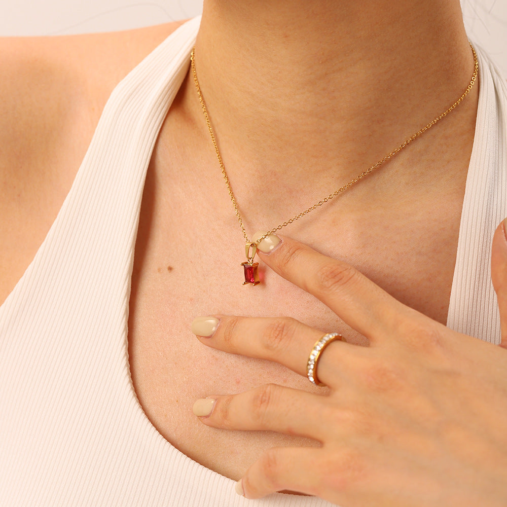 5pcs Fashion Style Necklace Square Zircon Pendant Necklace Stainless Steel Jewelry 18K Gold Necklace