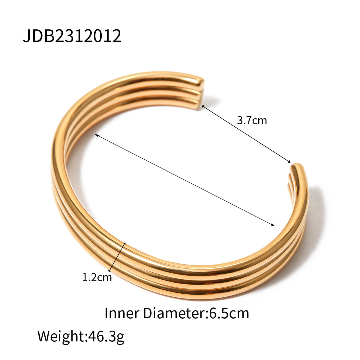 5pcs Light Luxury Titanium Steel 18K Gold Three-Layer Ribbed Open Bracelet Fashion Accessories