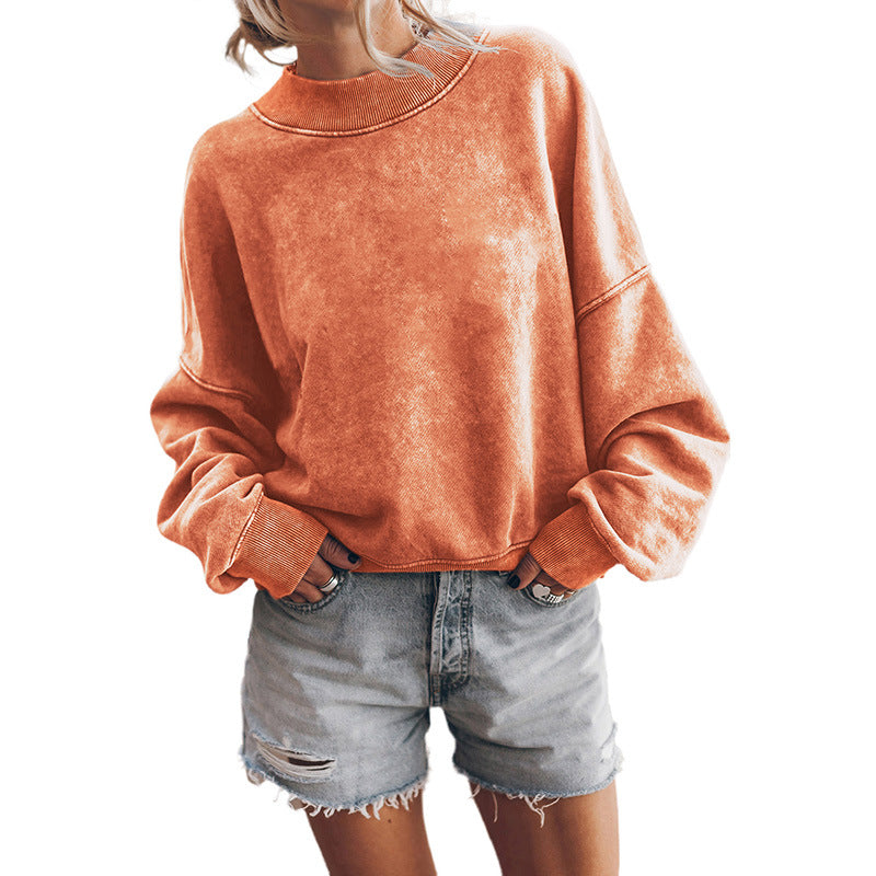Autumn New Solid Color Hoodie Women Leisure Commuter Loose Set Round Neck Long Sleeve Blouse Women