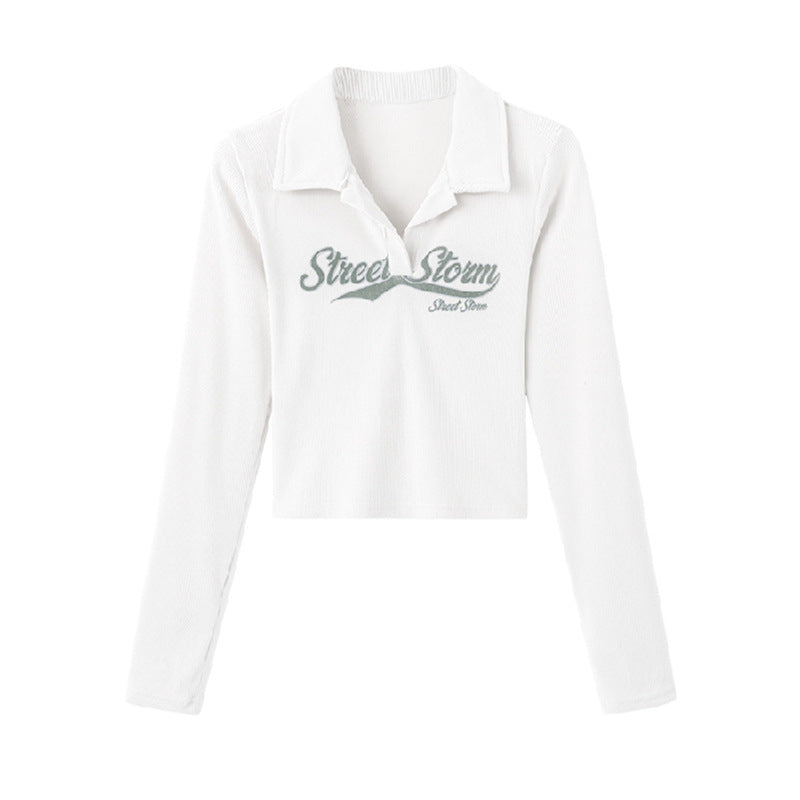 Retro Skinny Spice Girl T-Shirt Female Autumn Long Sleeve With Short Slim-Fit Base Shirt Early Autumn Chic Top