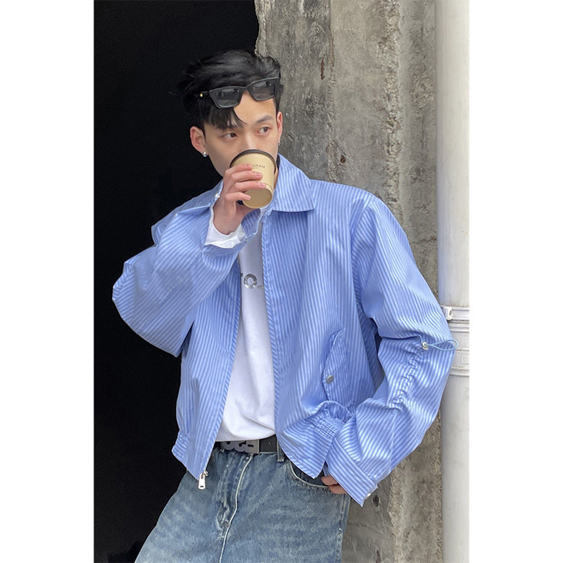 Blue Striped Short Coat Male Spring Ruffian High-Grade Men's Niche Jacket
