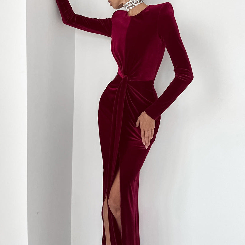 Light Luxury Velvet Sexy Slim Slit Dress New Spring Fashion Commuter Woman