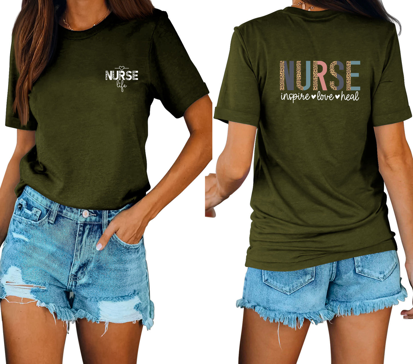 Casual Chic With Front And Rear Print Nurse Inspire Loose Crew Neck Short Sleeves