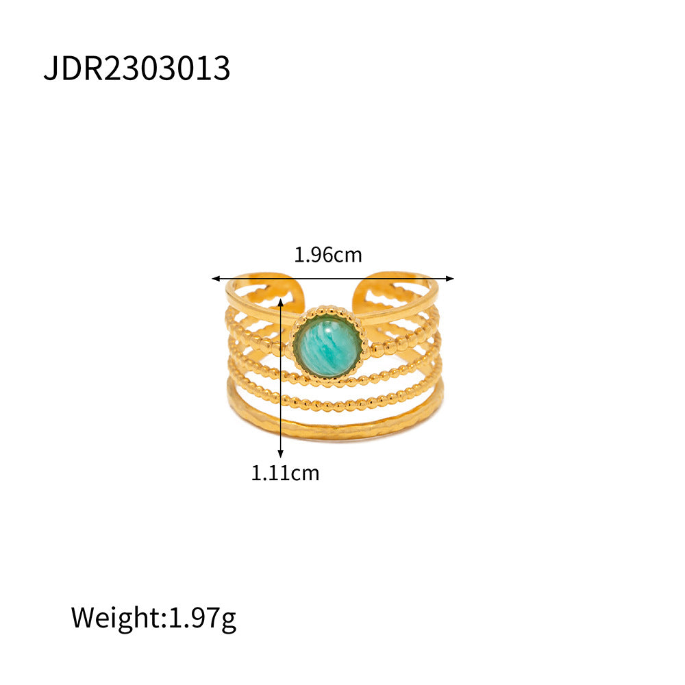 5pcs 18K Gold Plated Stainless Steel Design Natural Malachite Ring Women Do Not Fade Jewelry