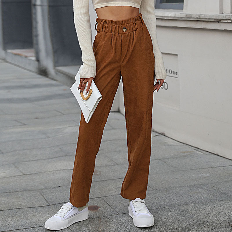 Fashion Women's Autumn New Casual Solid Color Corduroy Pants